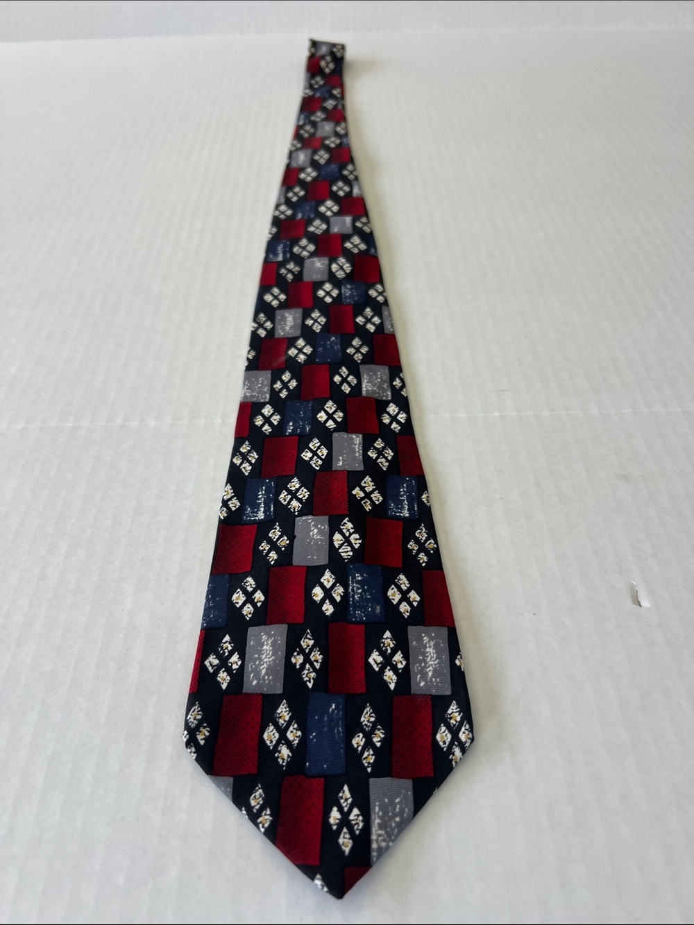 Barrington Classic Men's Geometric Pattern Tie - Red, Navy & Gray